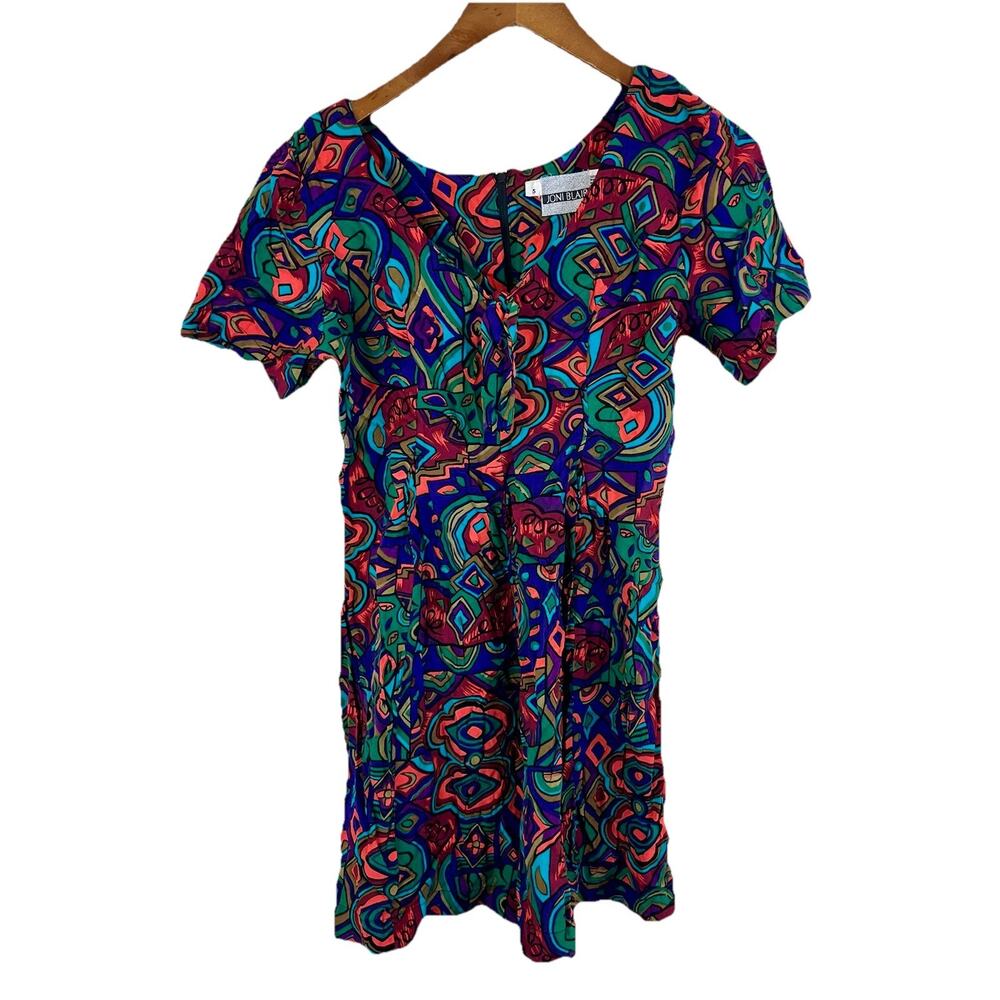 Vintage Joni Blair Vintage 80s Abstract Romper Women’s Size 5 Colorful Tie Front